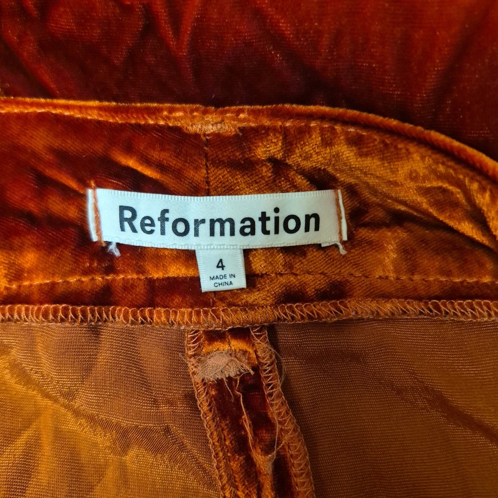 Reformation Rust Burnt Orange Crushed Velvet Silk Blend Wide Leg Pants Size 4 - Picture 4 of 6